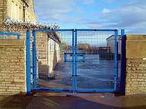 Double leaf blue powder coated entrance gates
