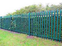 2000mm high green powder coated steel palisade fencing with triple pointed tops